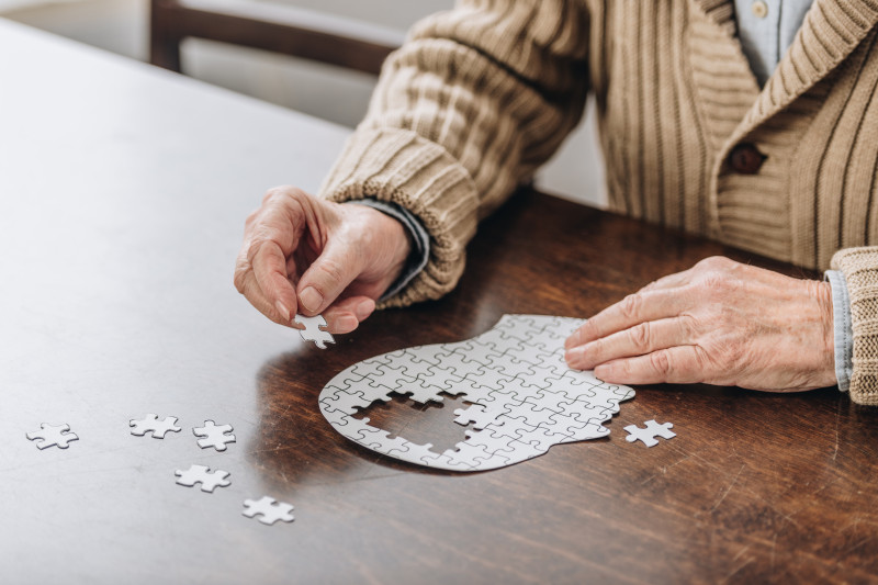Resident putting puzzle together.
