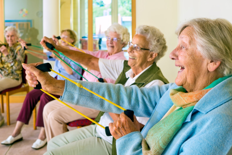 Residents exercising in a group.